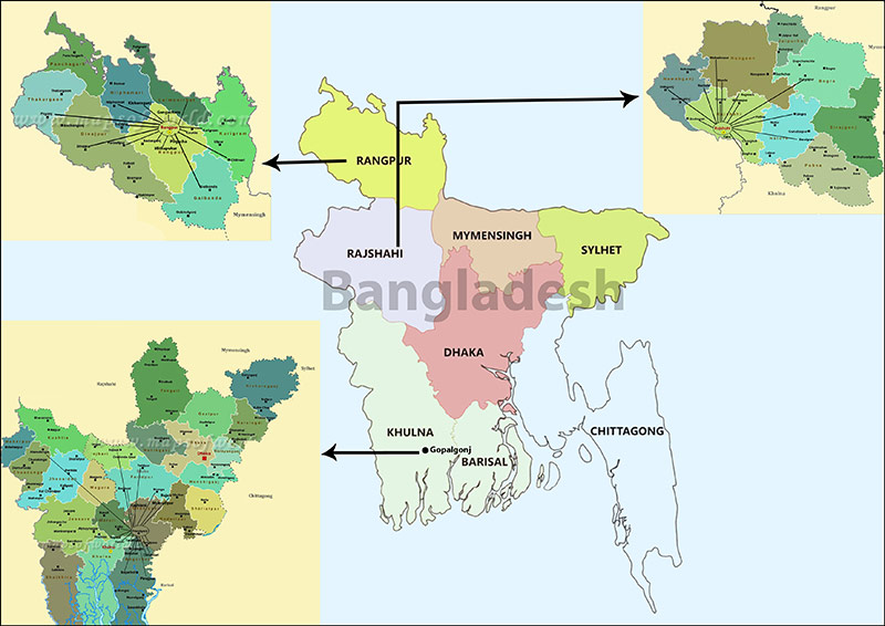 Map annotated with arrows to show where the vision centres are located in more detail
