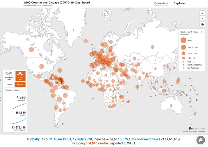 Map of COVID-19 spread up until the 17th July 2020