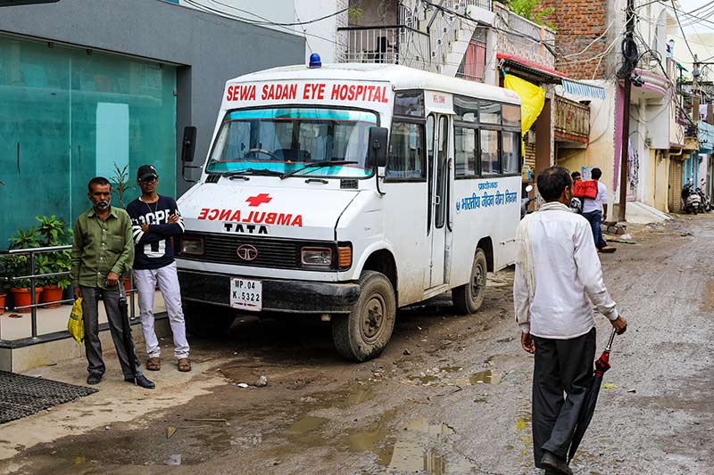 Ambulance parked outside an accident and emergency department in India